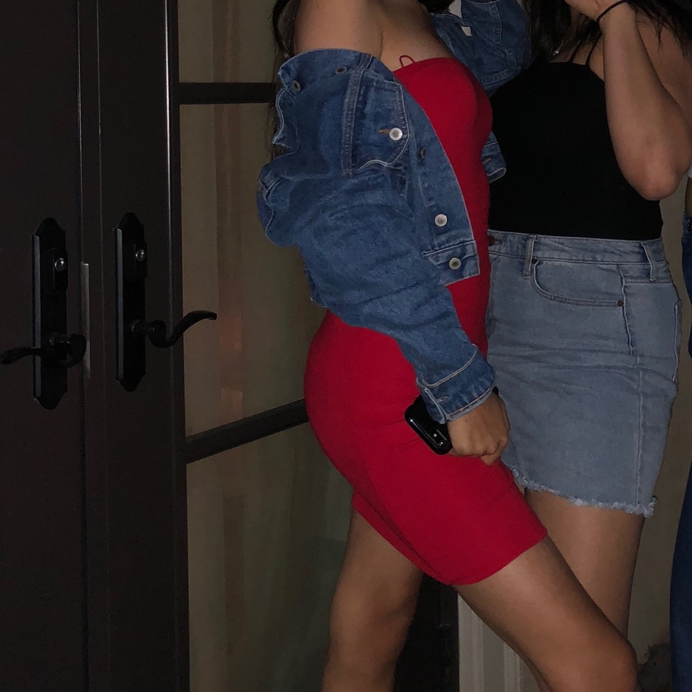 Red Ribbed Mini Dress - Picture 3 of 3